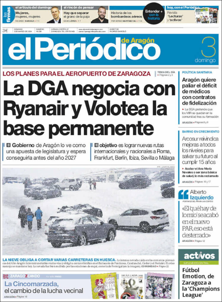 Portada de El Periódico de Aragón (España)