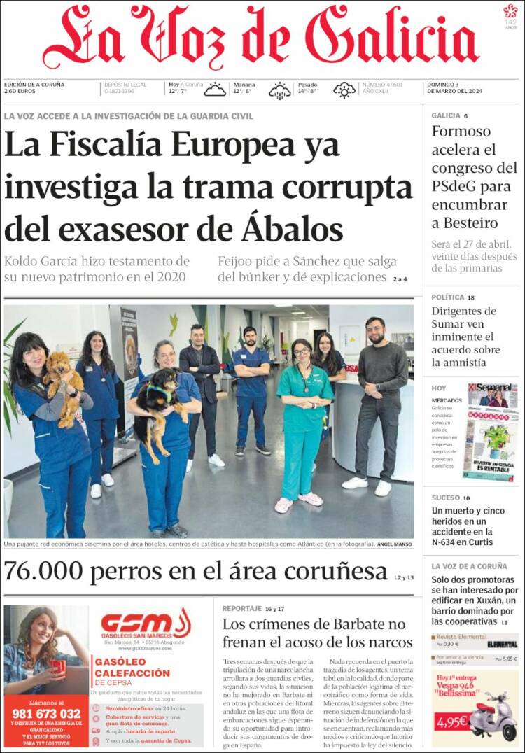 Portada de La Voz de Galicia (España)