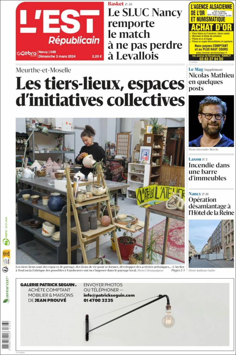 Portada de L'Est Republicain (Francia)
