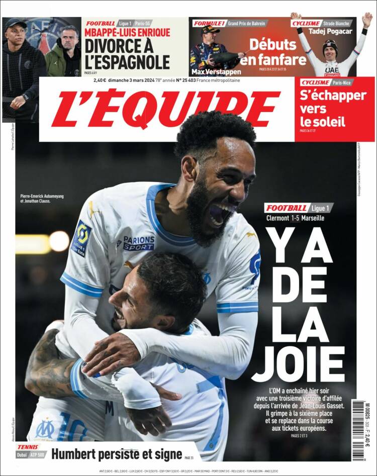 Portada de L'Equipe (Francia)