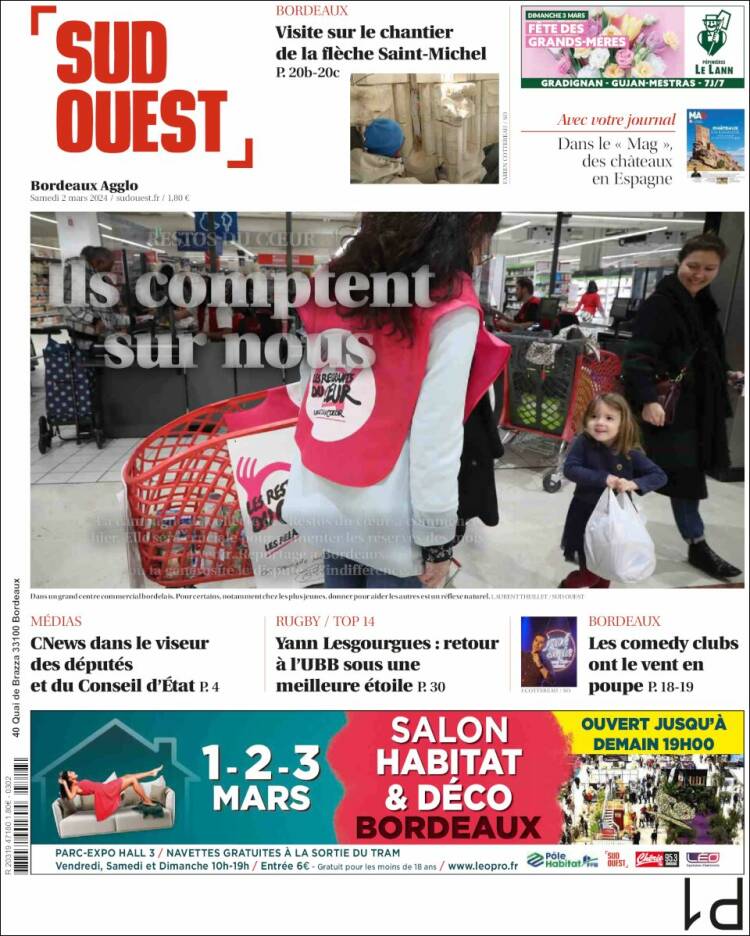 Portada de Sud Ouest (Francia)