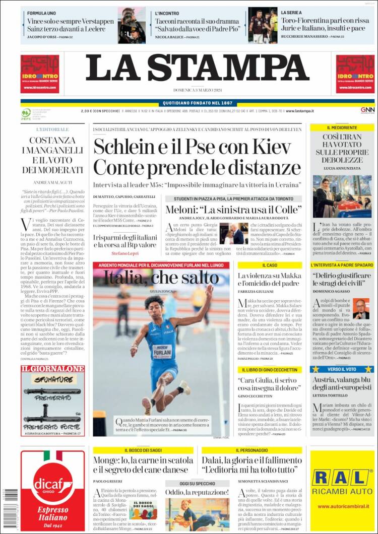 Portada de La Stampa (Italia)