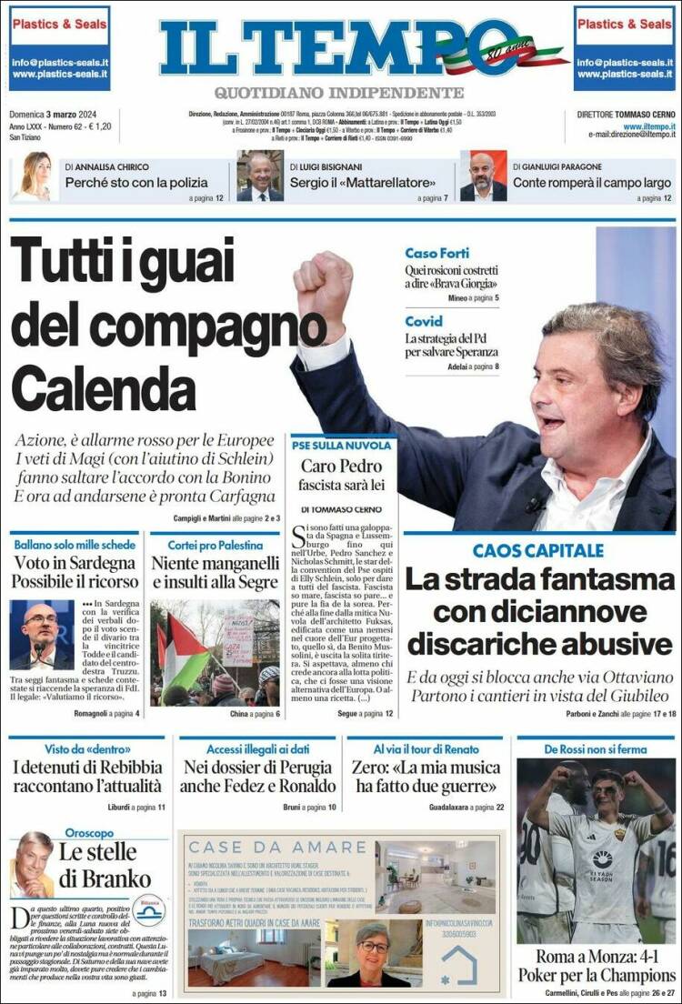 Portada de Il Tempo (Italia)