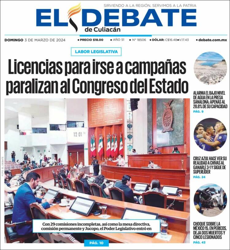 Portada de El Debate de Culiacán (M&eacute;xico)