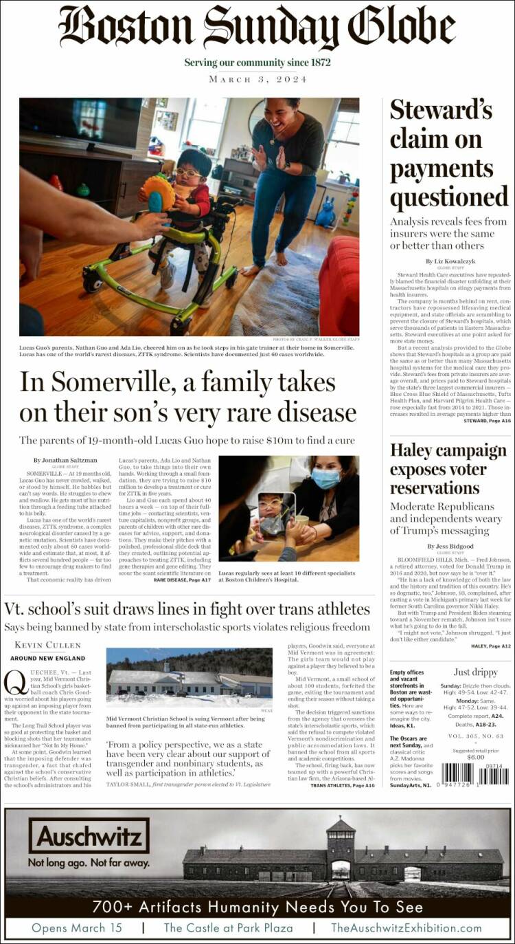 Portada de Boston Globe (USA)