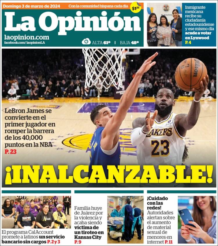 Portada de La Opinión (USA)
