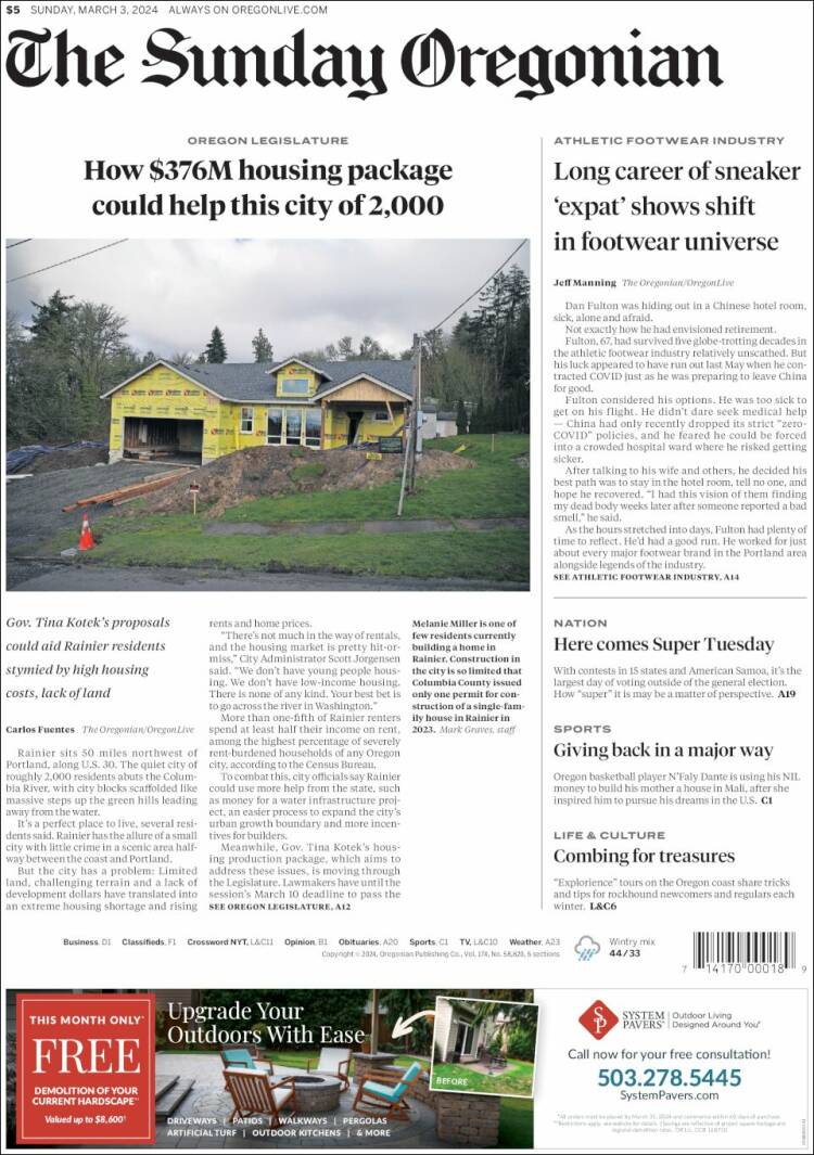 Portada de The Oregonian (USA)