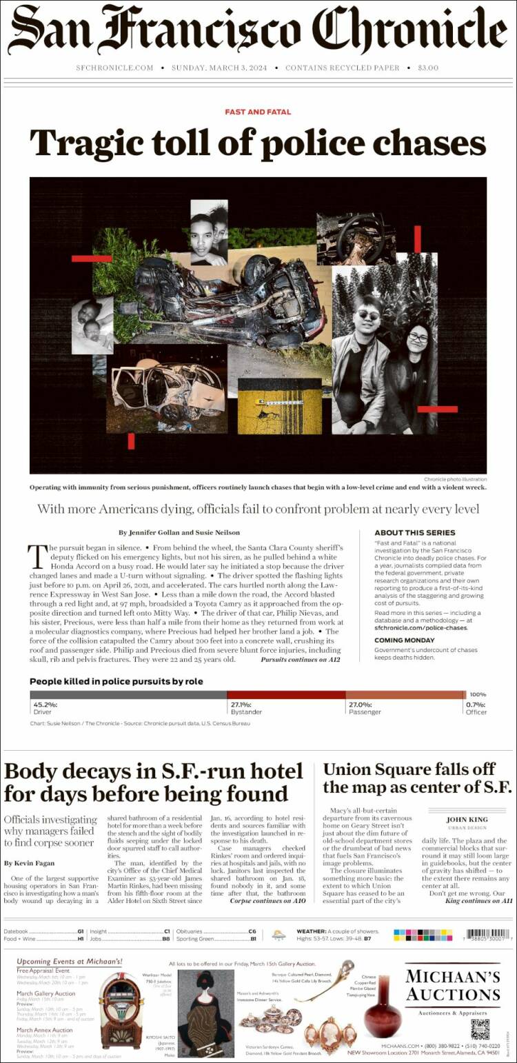 Portada de San Francisco Chronicle (USA)