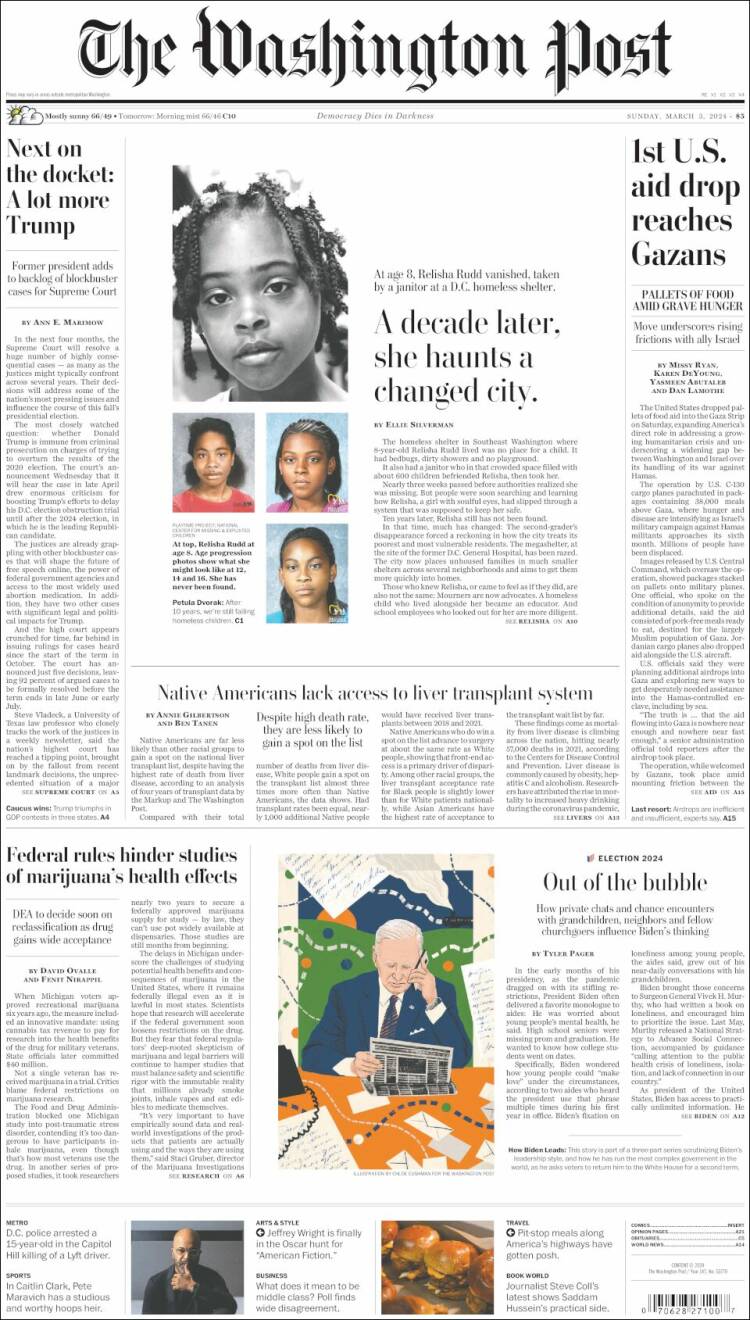 Portada de The Washington Post (USA)