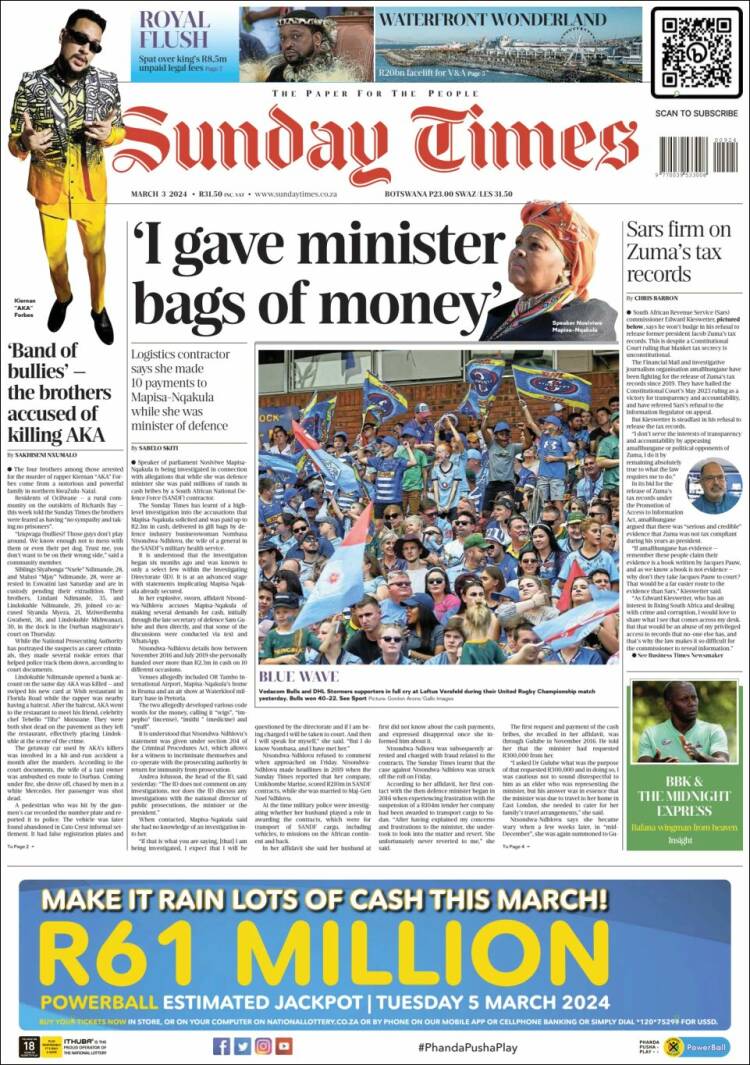 Portada de The Times (Sud&aacute;frica)