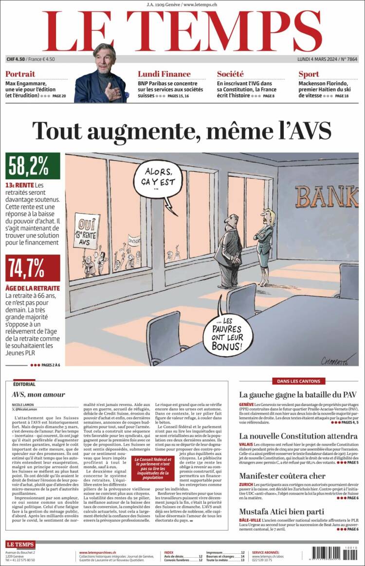 Portada de Le Matin (Suiza)