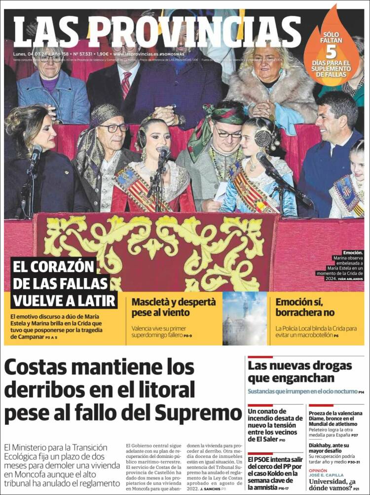 Portada de Las Provincias (Espa&ntilde;a)