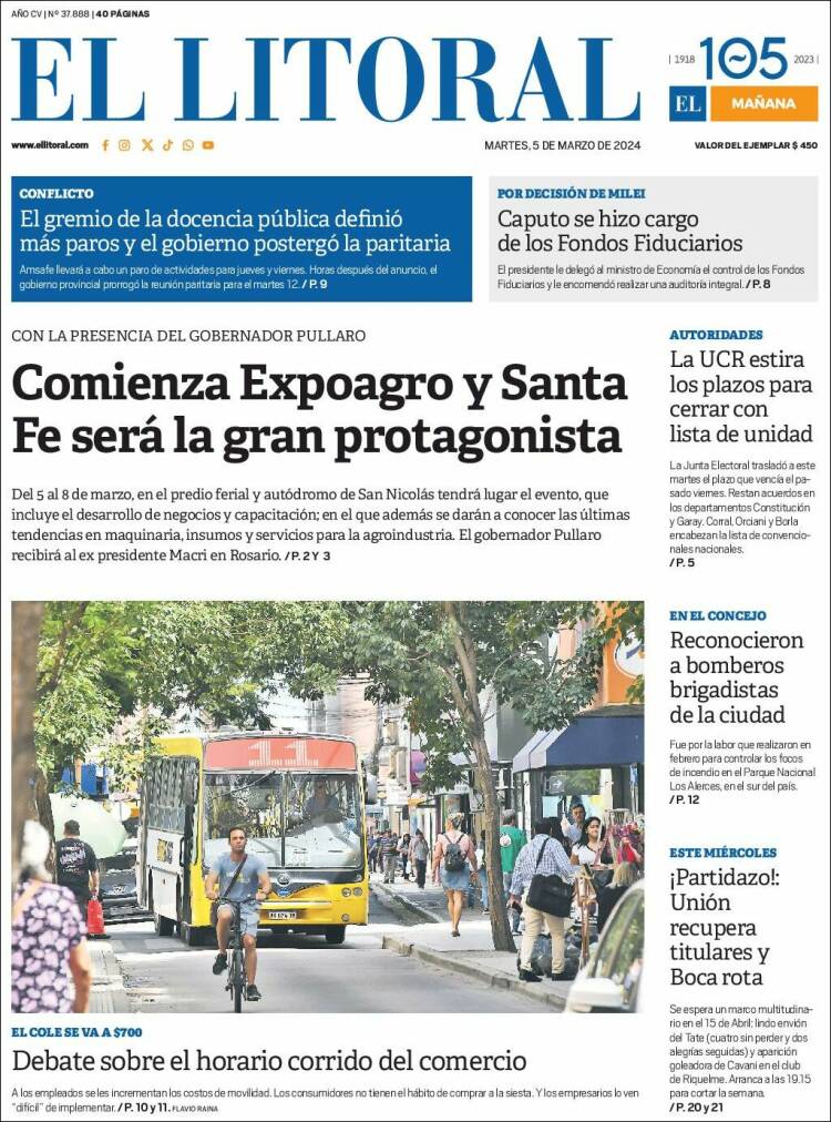 Portada de Diario El Litoral (Argentina)