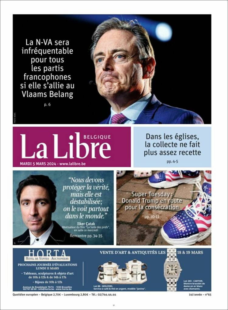 Portada de La Libre.be (B&eacute;lgica)