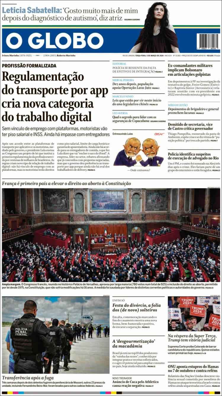 Portada de O Globo (Brasil)
