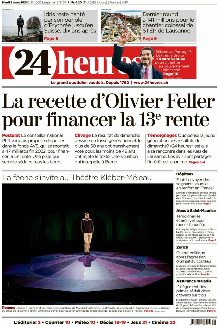Portada de 24 Heures (Suiza)