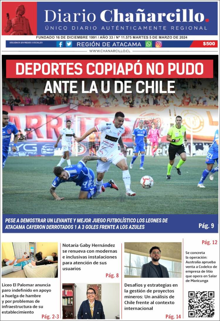 Portada de Diario Chañarcillo (Chile)