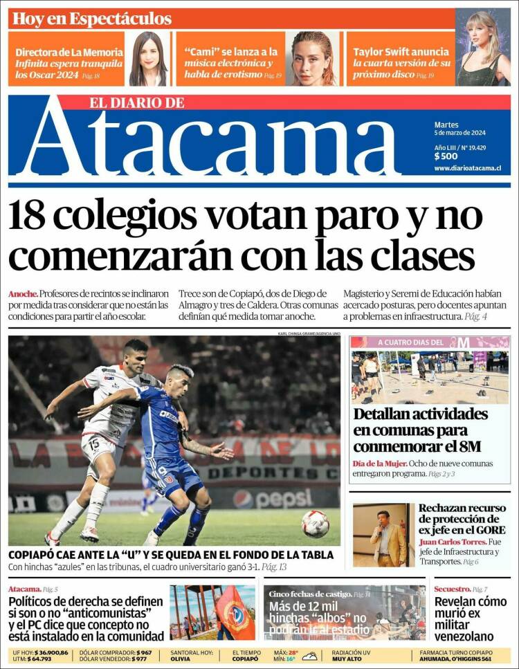 Portada de Diario de Atacama (Chile)
