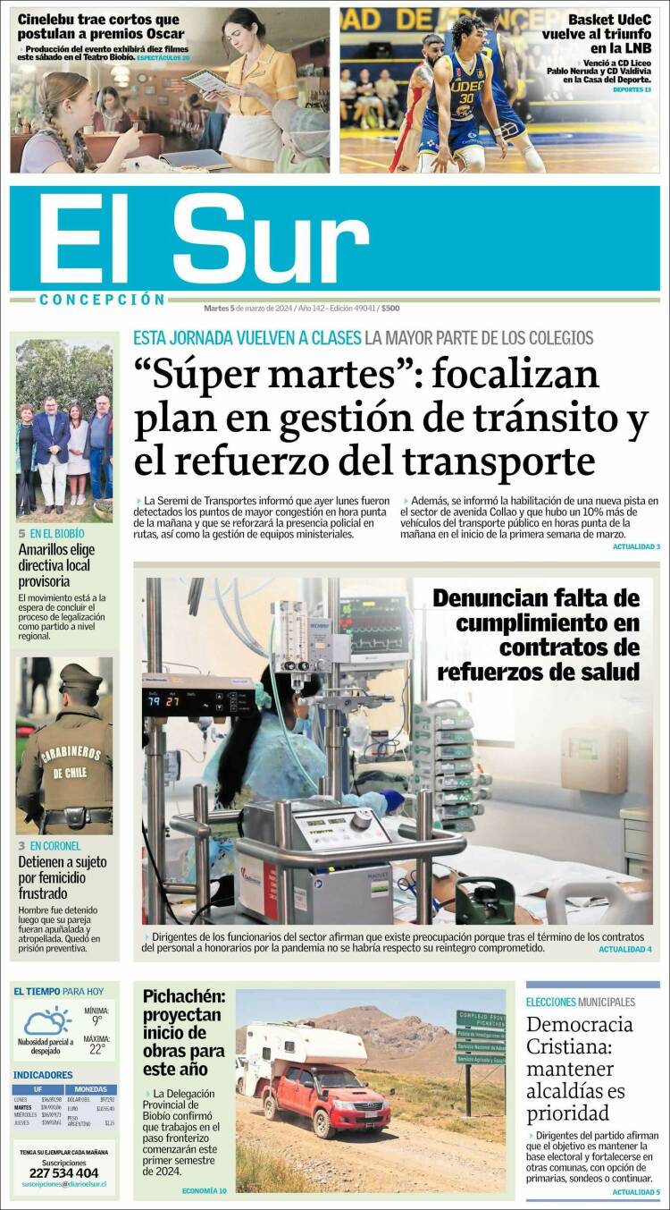 Portada de El Sur (Chile)