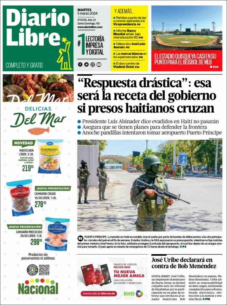 Portada de Diario Libre (R. Dominicana)