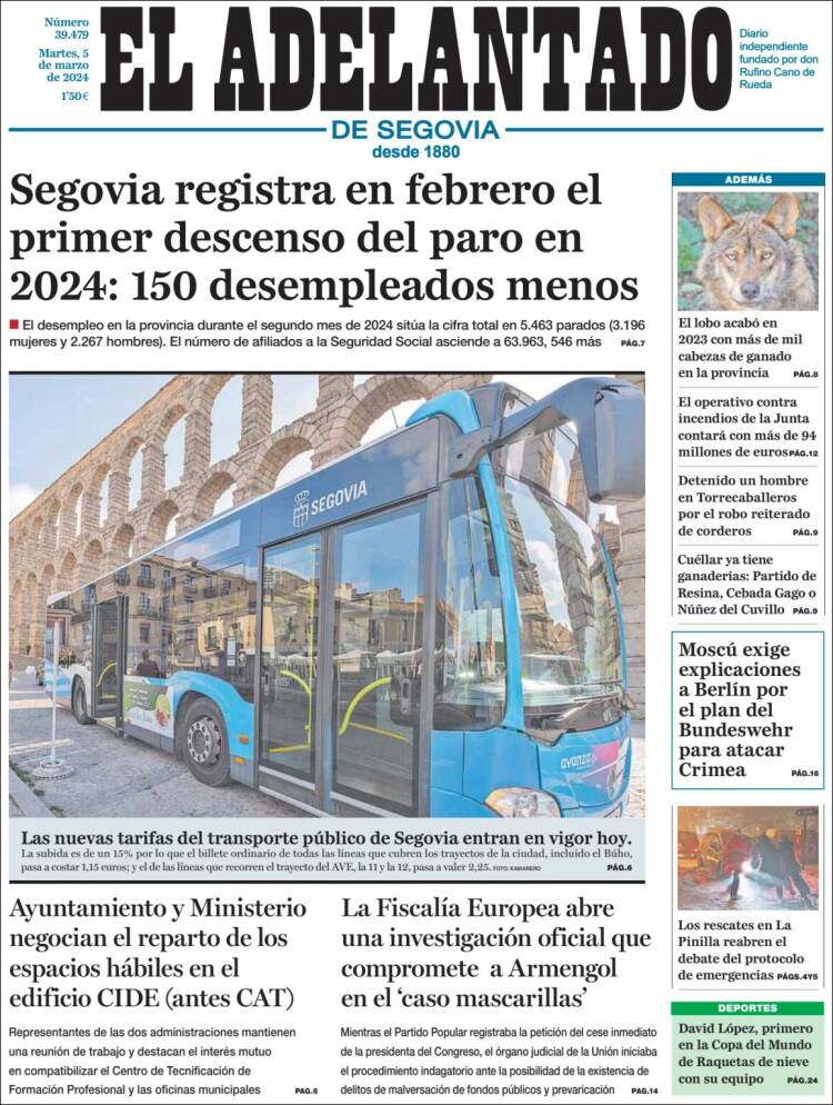 Portada de El Adelantado de Segovia (España)