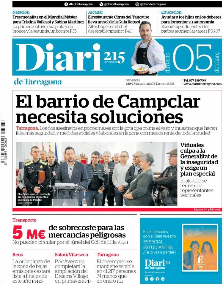 Portada de Diari de Tarragona (España)