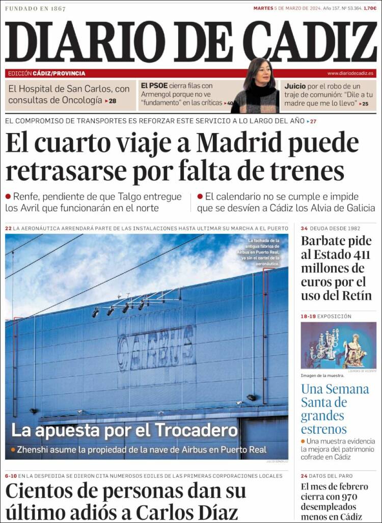 Portada de Diario de Cádiz (España)