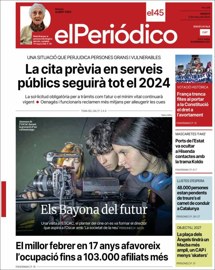 Portada de El Periódico de Catalunya (España)