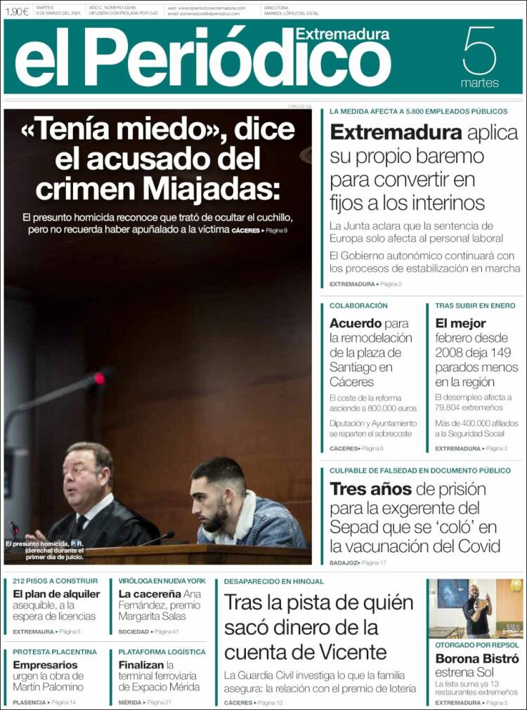 Portada de El Periódico de Extremadura (España)