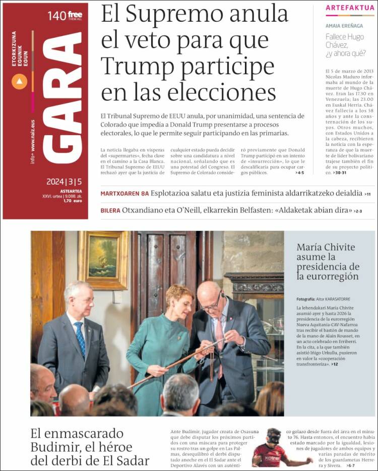 Portada de Gara (España)