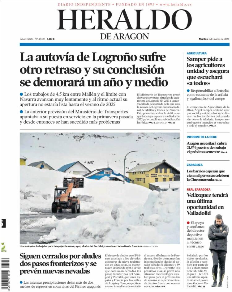 Portada de Heraldo de Aragón (España)
