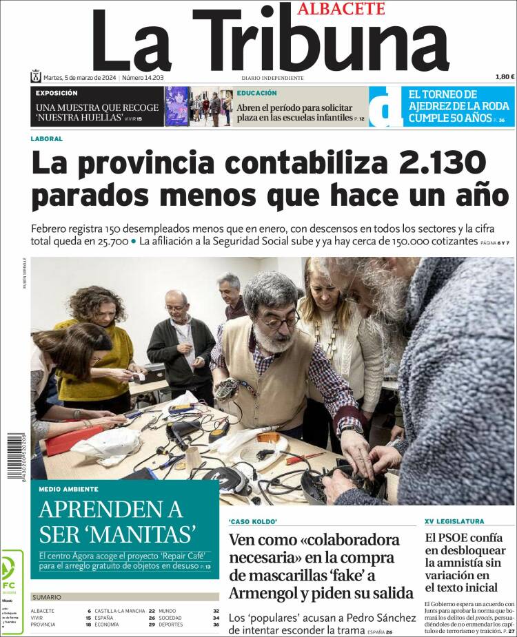 Portada de La Tribuna de Albacete (España)