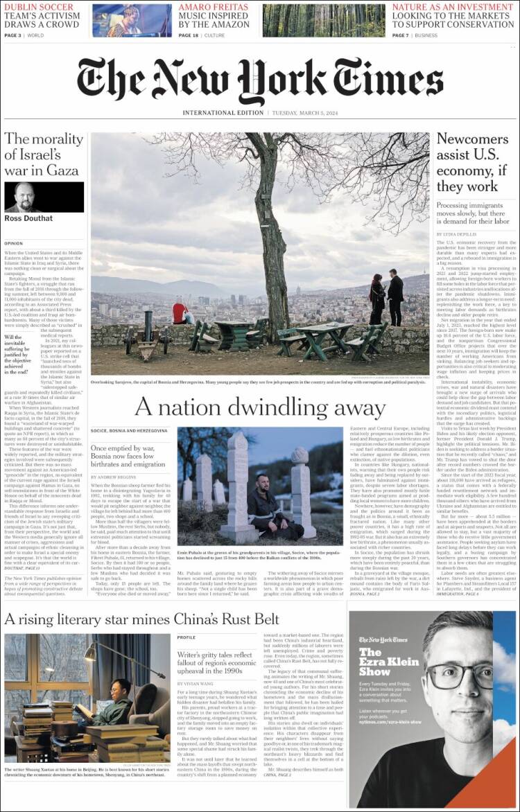 Portada de International New York Times (Europa)