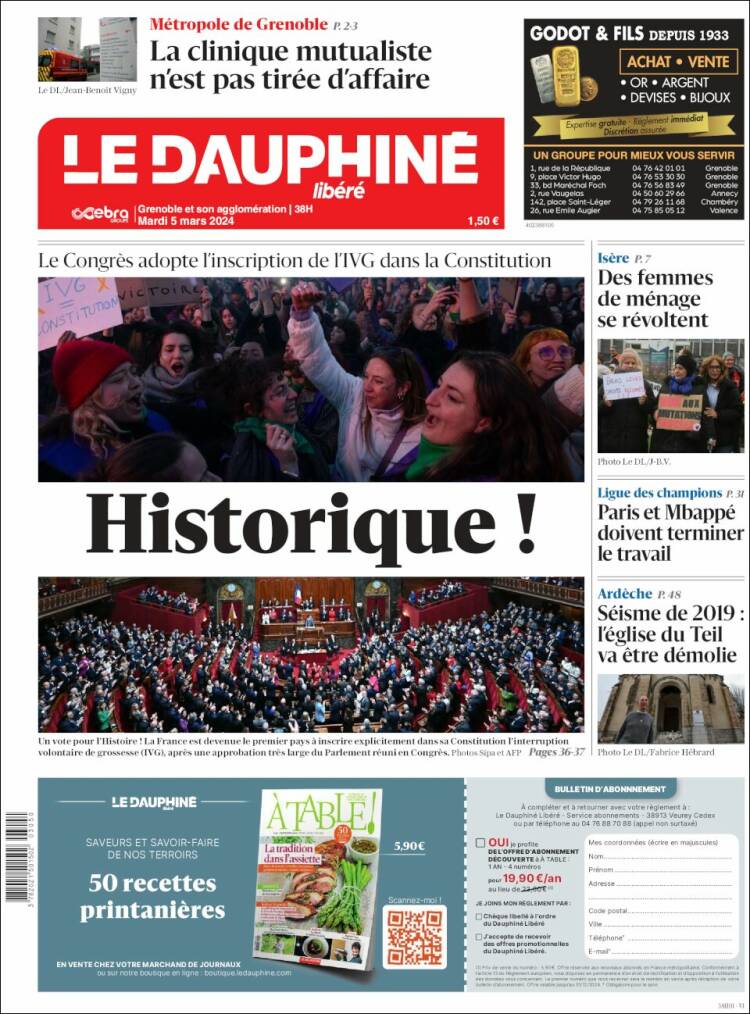 Portada de Le Dauphiné Libéré (France)