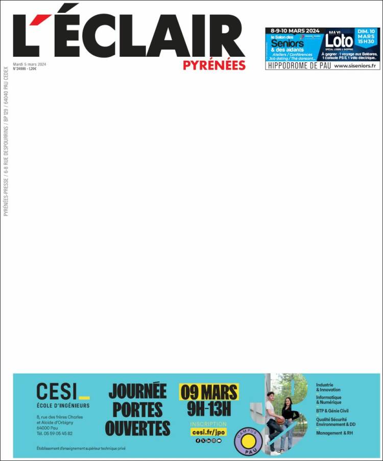 Portada de L'Eclair des Pyrénées (Francia)