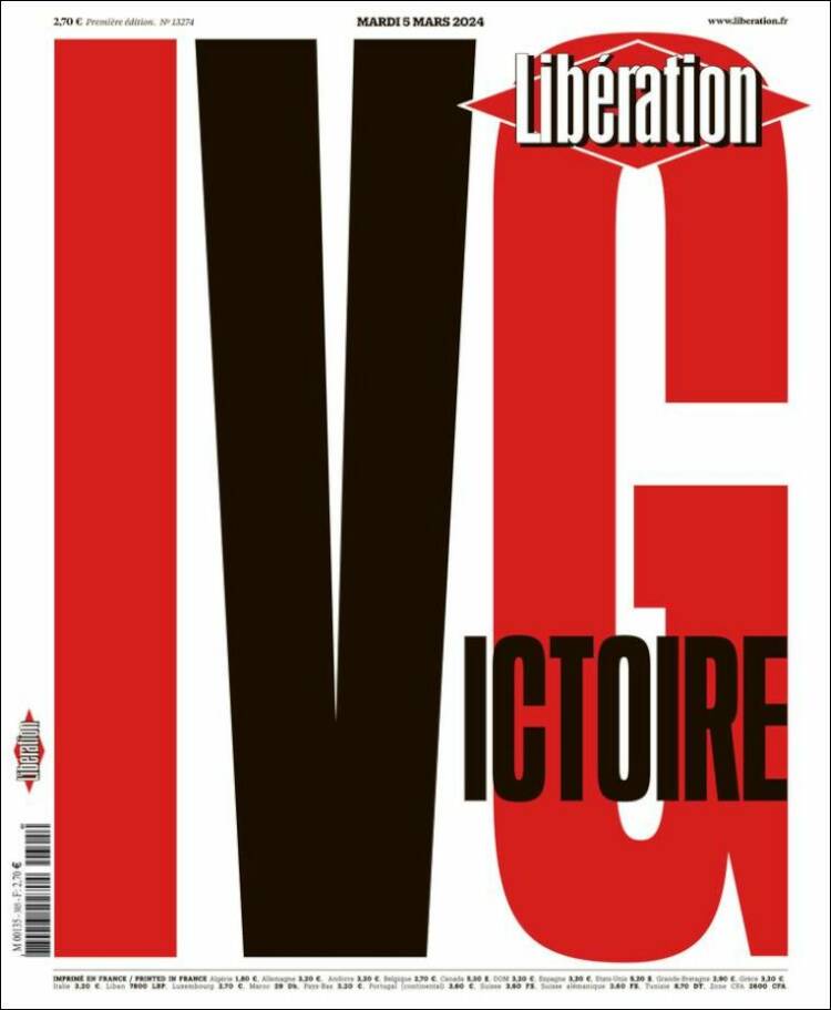 Portada de Libération (Francia)