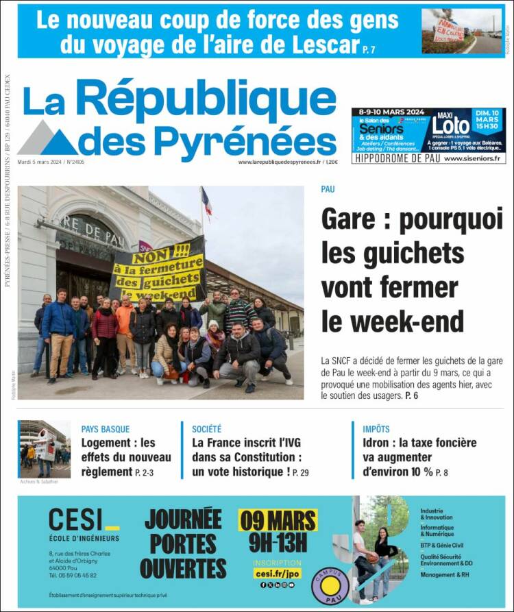 Portada de La République des Pyrénées (Francia)