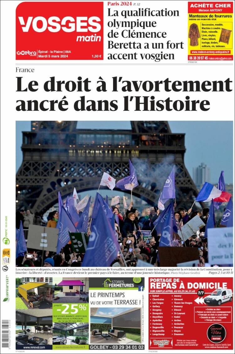 Portada de Vosges Matin (Francia)