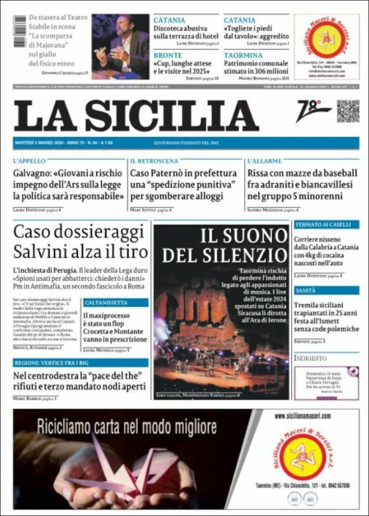Portada de La Sicilia (Italia)