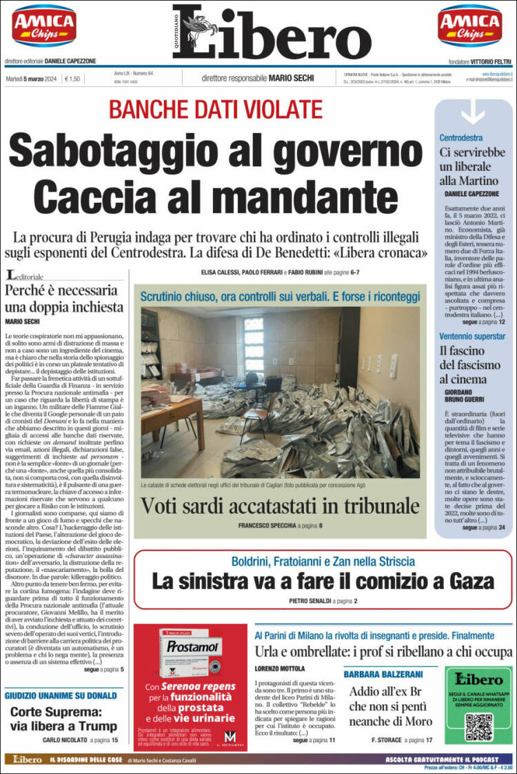 Portada de Libero (Italia)