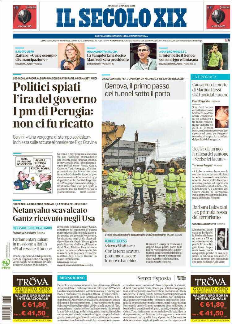 Portada de Il Secolo XIX (Italia)