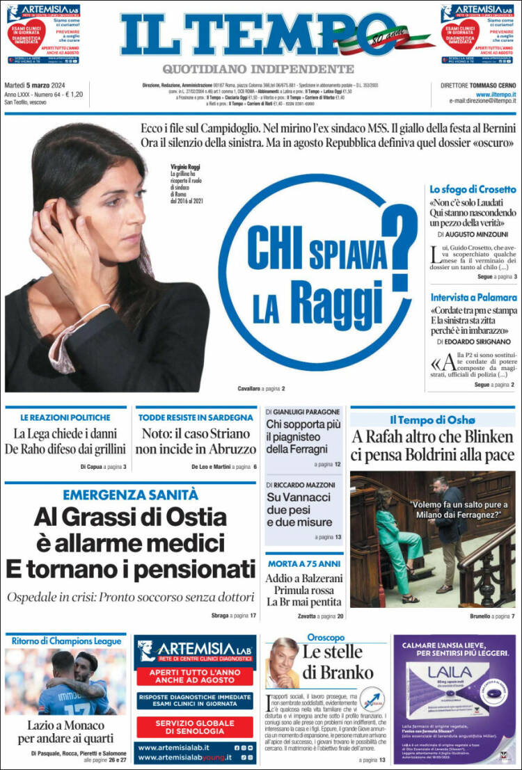 Portada de Il Tempo (Italia)