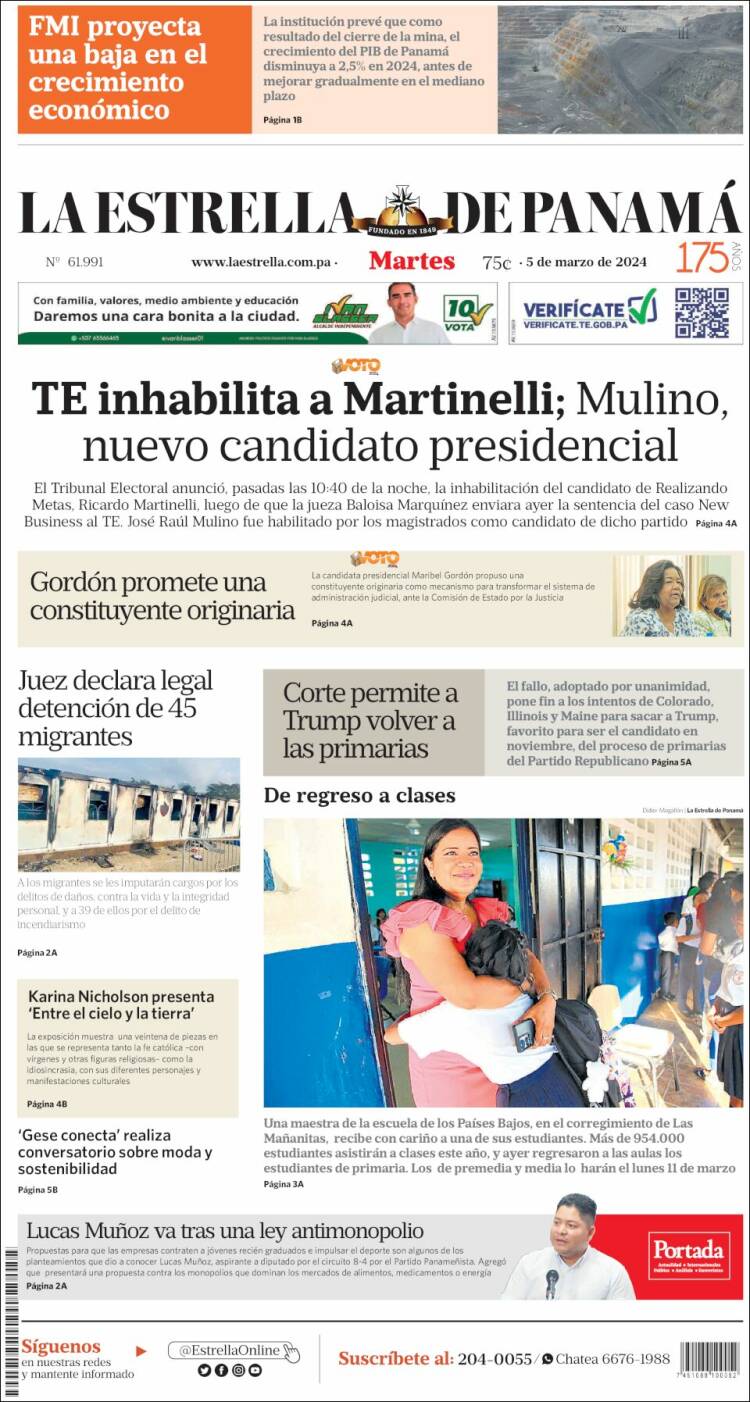 Portada de La Estrella de Panamá (Panamá)