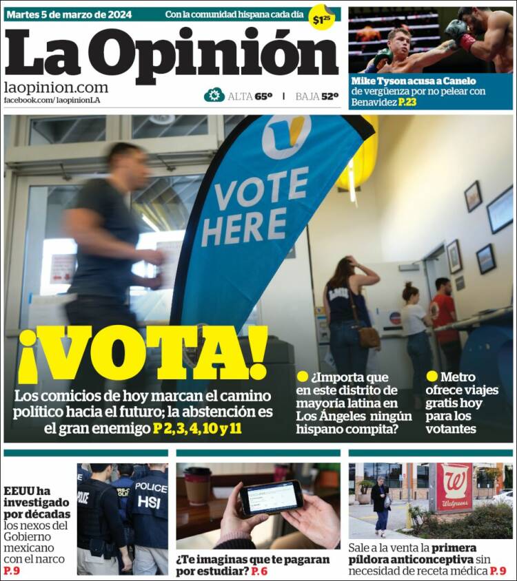 Portada de La Opinión (USA)