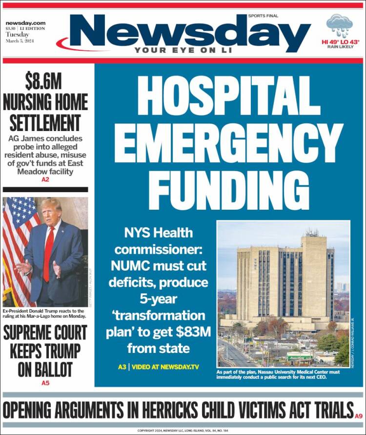 Portada de Newsday (USA)