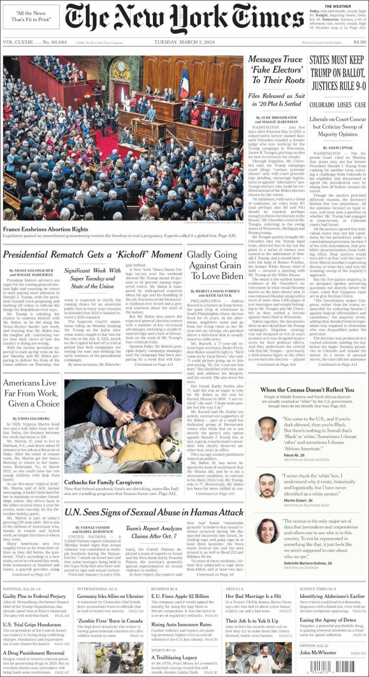 Portada de New York Times (USA)