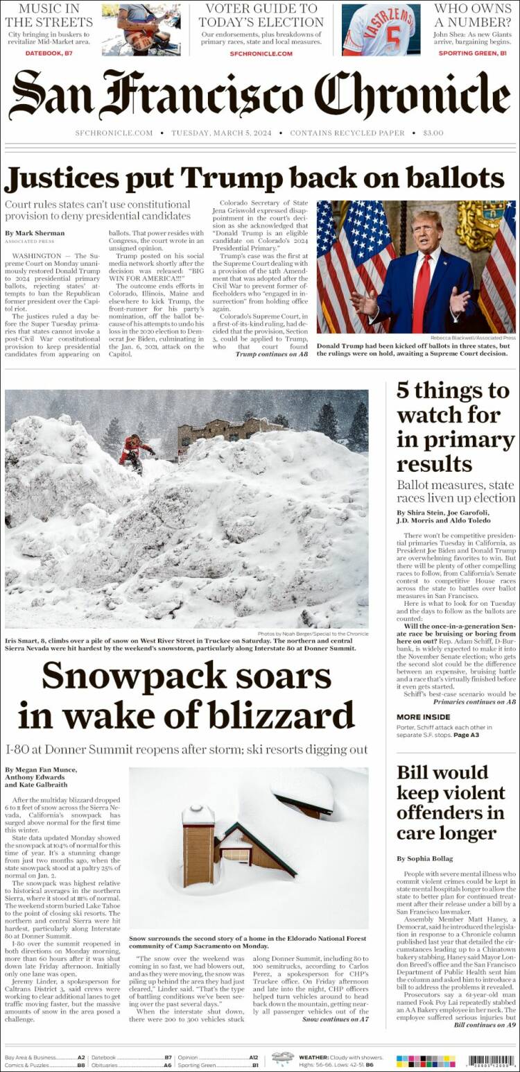 Portada de San Francisco Chronicle (USA)