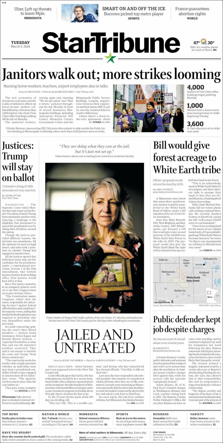 Portada de Star Tribune (USA)