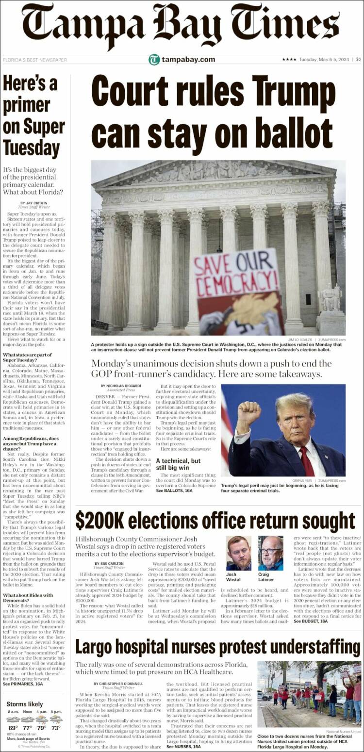 Portada de Tampa Bay Times (USA)