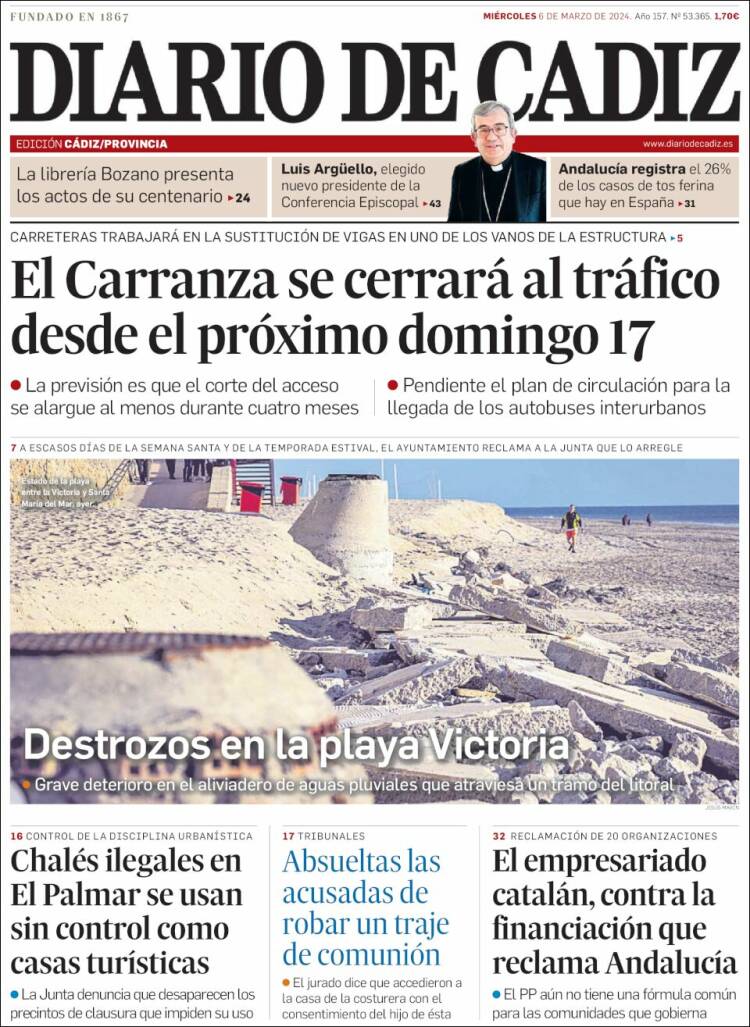 Portada de Diario de Cádiz (España)